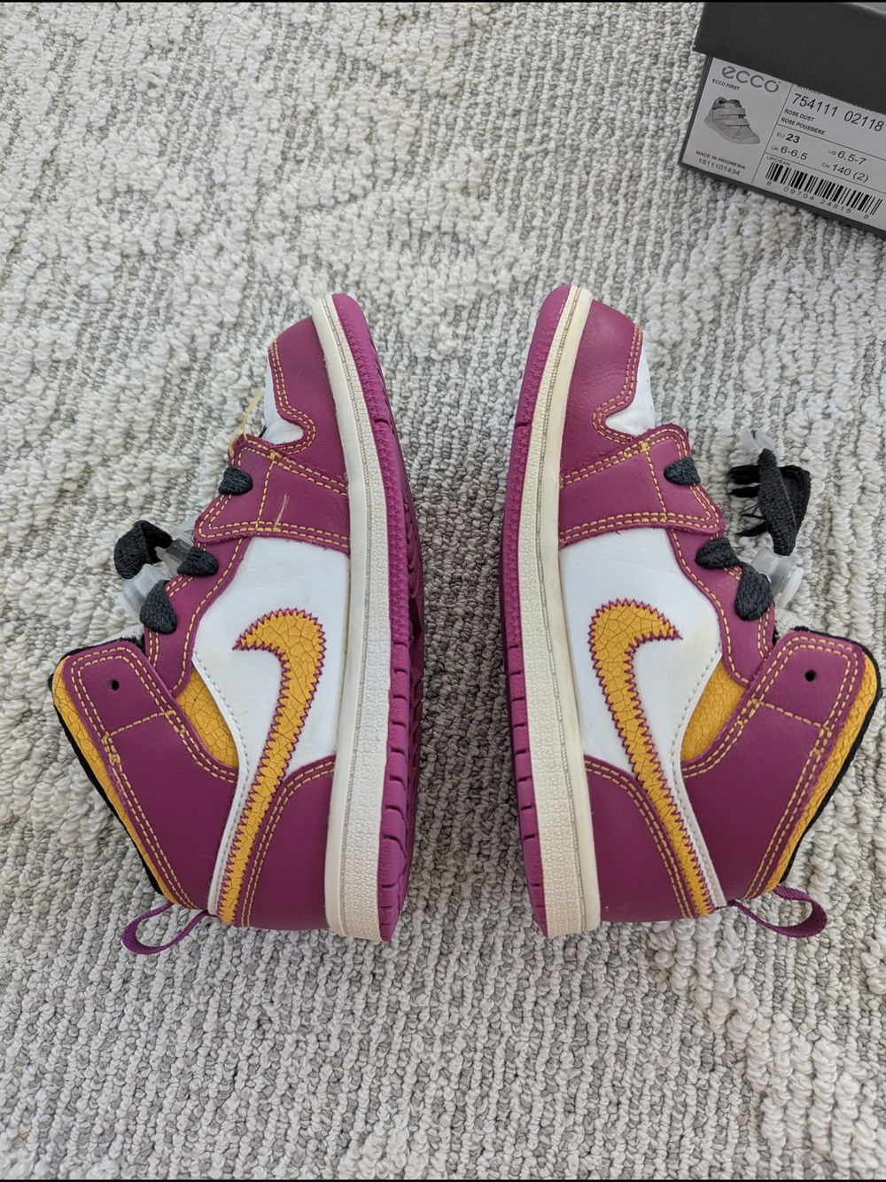 Air Jordan 1-Kids Athletic Sneakers in Pink & Yellow